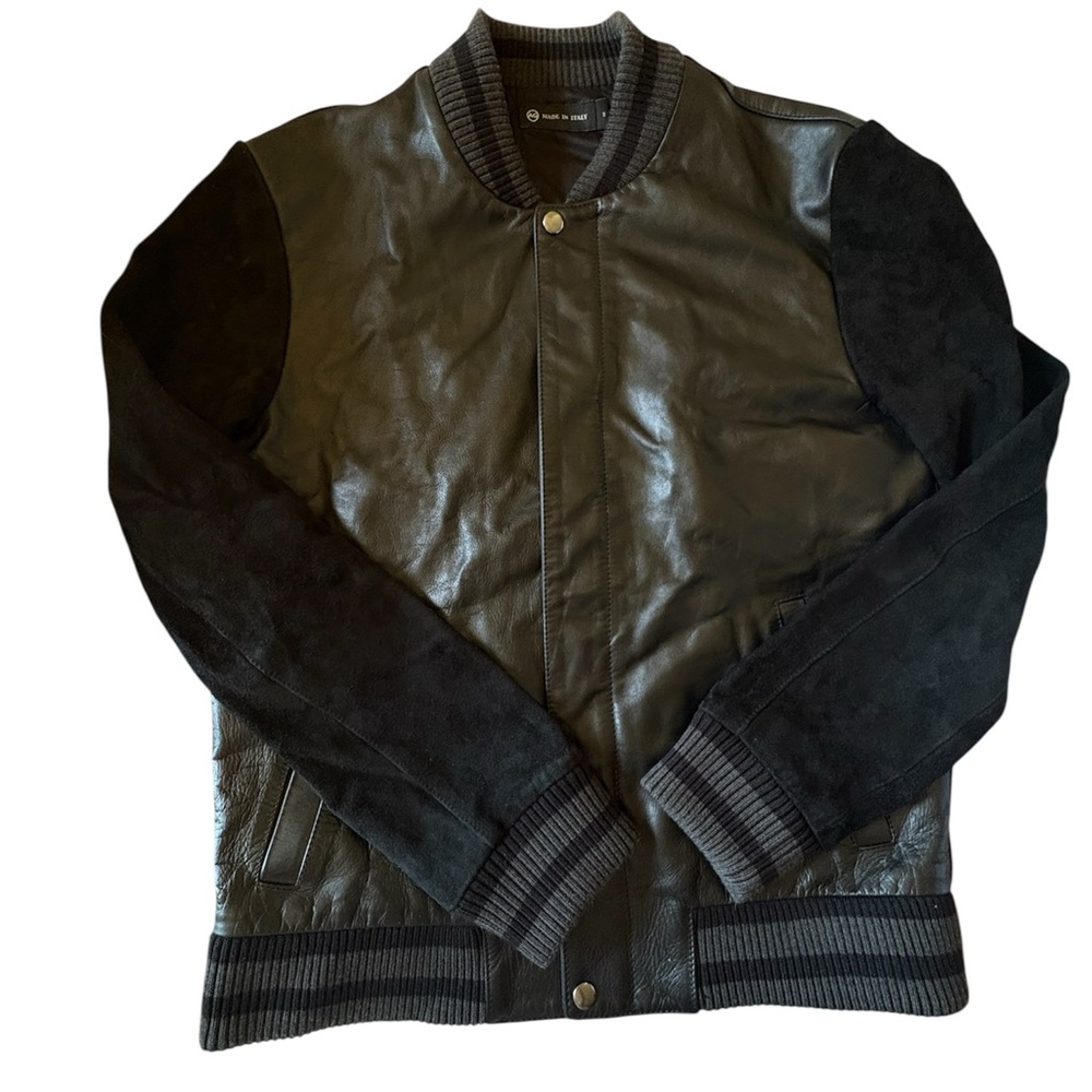 AG Jeans Men’s Leather Bomber Jacket Made in Italy Calfskin & Lambskin New Med